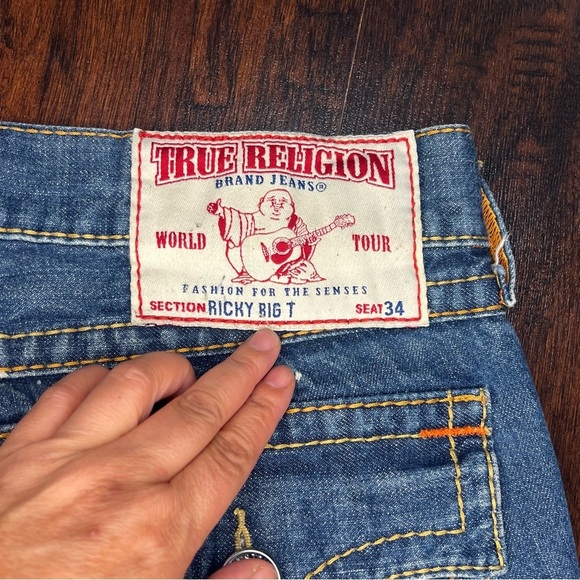 True Religion Ricky Big T Blue Straight Fit Denim Jeans size 36 Vintage Y2K - Picture 3 of 12